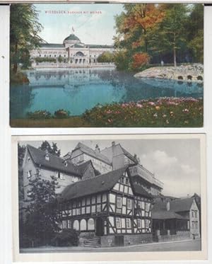Hessen-Konvolut mit 2 Ansichtskarten. - Motive: Wiesbaden - Kurhaus mit Weiher / Gaststätte Altes...