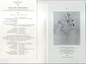 Imagen del vendedor de Programmheft zu: Klassischer Ballettabend. Sonntag, den 22. Oktober 1989. - Choreographien: Jean Dauberval, Jules Perrot u. a. - Regie: Konstantin Russu. - Mitwirkende: Ina Meinhold, Hannes-Detlef Vogel-Liebig, Grit Henseleit, Michael Ihnow, Friedericke Weisbach, Hans-Georg Krbel, Mareen Zabel u. a. - Repetitionsballettmeister: Ingrid Czornik und Karin Frenzel. - a la venta por Antiquariat Carl Wegner