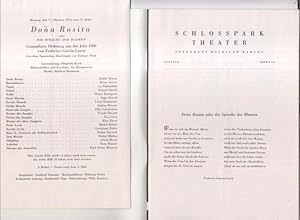Bild des Verkufers fr Programmheft zu: Dona Rosita oder Die Sprache der Blumen. Spielzeit 1955 / 1956, Heft 44. Granadiner Dichtung um das Jahr 1900 von Federico Garcia Lorca. - Inszenierung: Heinrich Koch. - Bhnenbild und Kostme: Ita Maximowna. - Musik: Herbert Baumann. - Mit: Kthe Braun, Berta Drews, Lu Suberlich, Tilly Lauenstein, Eva Lissa, Walter Tarrach u. a. - zum Verkauf von Antiquariat Carl Wegner