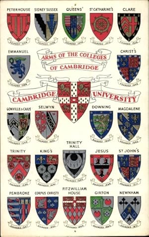 Studentika Wappen Ansichtskarte / Postkarte Crests, St Peter's, Sidney Sussex, St Catharine's, Qu...