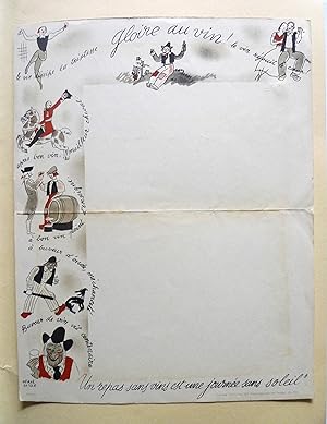 Bild des Verkufers fr Herv Baille. A sheet of unused notepaper: 'Gloire au vin!'. Colour lithographed decoration along top and left side. zum Verkauf von Roe and Moore