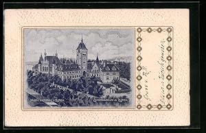 Seiden-Ansichtskarte Zürich, Ansicht vom Landesmuseum
