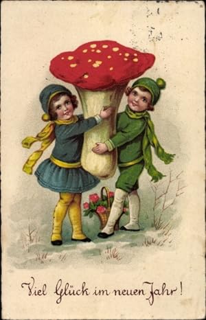 Ansichtskarte / Postkarte Glückwunsch Neujahr, Kinder mit Pilz