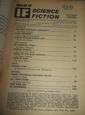 Seller image for Worlds of IF Science Fiction for August 1968 for sale by biblioboy