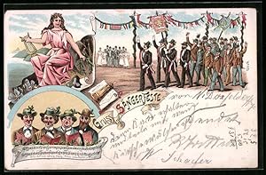 Seller image for Lithographie Sngerfest, Dame mit Harfe, Fahnenweihe for sale by Bartko-Reher