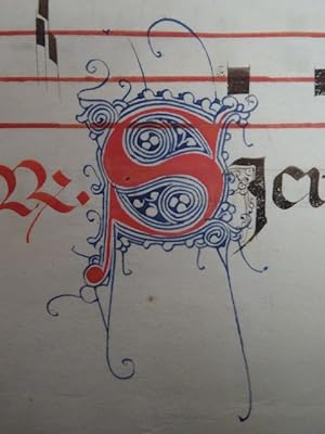 2 Seiten auf 1 Choralblatt aus einem Antiphonar. Lateinische Handschrift in schwarzer Tinte auf P...