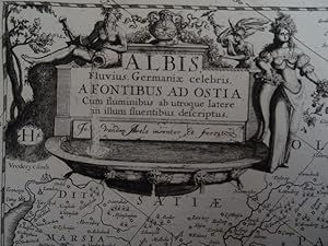 Albis. Fluvius. Germaniae celebris, a fontibus ad ostia. Kupferstichkarte mit 2 Abbildungen von J...