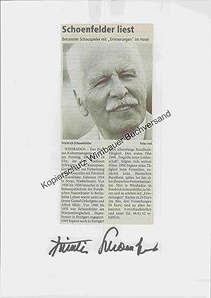 Bild des Verkufers fr Original Autogramm Friedrich Schoenfelder (1916-2011) /// Autograph signiert signed signee zum Verkauf von Antiquariat im Kaiserviertel | Wimbauer Buchversand