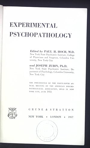 Bild des Verkufers fr Experimental Psychopathology. zum Verkauf von books4less (Versandantiquariat Petra Gros GmbH & Co. KG)