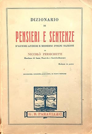 Seller image for Dizionario di Pensieri e Sentenze Paravia 1935 for sale by Studio bibliografico De Carlo