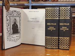 Imagen del vendedor de OBRAS COMPLETAS. 3 tomos. Completo. Tomo I. NOVELAS. Estudio preliminar de Elizabeth Hardwick. Traduccin de Mauricio Bach. / La caza de ballenas. Nueva York. Redburn. Taipi. Elizabeth. Om. Mardi. Moby Dick. Familia. Pierre. Benito Cereno. Bartleby el Escribiente. Matrimonio. El timador. Hawthorne. Billy Budd. La muerte. Eplogo. / MOBY DICK o LA BALLENA BLANCA. Traduccin de Enrique Pezzoni. / TAIPI. Un edn canbal. Traduccin de Jos Mara Valverde. Tomo II. NOVELAS. OM. Un relato de aventuras en los Mares del Sur. Traduccin de Ana Poljak. / CHAQUETA BLANCA. El mundo en un buque de guerra. Traduccin y notas de Jos Manuel de Prada Samper. / PIERRE o Las ambigedades. Traduccin de Marta Prez. Tomo III. NOVELAS CORTAS Y CUENTOS COMPLETOS. ISRAEL POTTER. Traduccin de Vernica Head. / BARTLEBY, EL ESCRIBIENTE Y OTROS CUENTOS: Bartleby el escribiente. / El campanario. / El hombre pararrayos. Traducciones de Jos Rafael Hernndez Arias. / BENITO CERENO. Traduccin de Jos Rafael He a la venta por Librera Miau