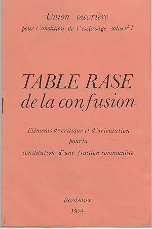 Table rase de la confusion. ELEMENTS DE CRITIQUE ET D'ORIENTATION POUR LA CONSTITUTION D'UNE FRAC...