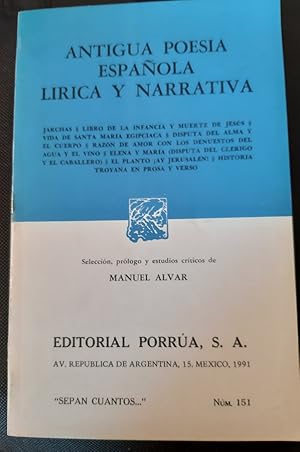 Imagen del vendedor de Antigua poesia espaola lirica y narrativa a la venta por Librera Pramo