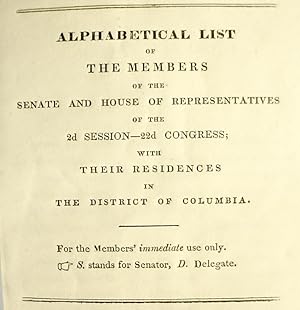 Alphabetical List / Of / The Members / Of The / Senate And House Of Representatives / Of The 2d S...