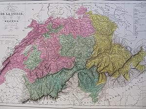 Switzerland Geneva Bern Lucerne Basel Lugano 1856 Delamarche hand color map