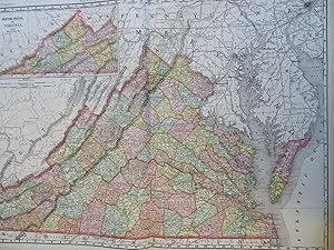 Virginia state Richmond Fredericksburg 1902 McNally large detailed map