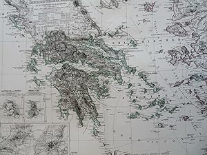 Kingdom of Greece Athens Santorini Crete Corfu 1869 Petermann detailed map