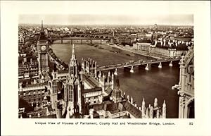 Bild des Verkufers fr Ansichtskarte / Postkarte London City England, Unique View of Houses of Parliament, County Hall and Westminster Bridge zum Verkauf von akpool GmbH
