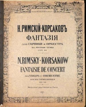 Bild des Verkufers fr Fantaisie de concert (Si mineur) pour violon et orchestre sur des thmes russes. Op. 33. rd. pour violon et piano par l`auteur zum Verkauf von Paul van Kuik Antiquarian Music