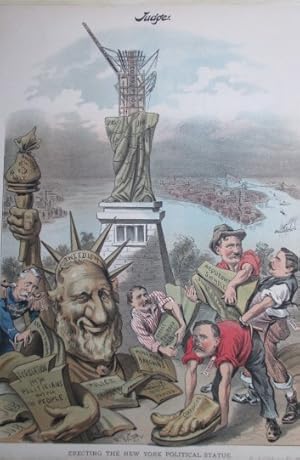 Freiheitsstatue (Titel: "Erecting the New Yoek political Statue"). Karikatur. Farblithographie au...