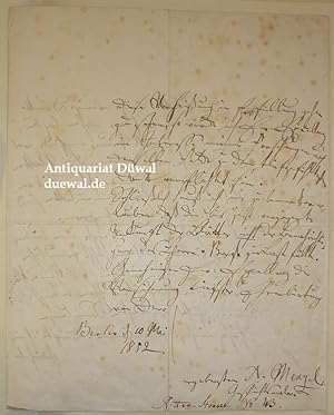 Eigenhändiger Brief m. Unterschrift, Berlin, d. 10 Mai 1852. 4 S. 4to.