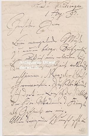 Eigenhändiger Brief m. Unterschrift, Bad Kissingen, 1. Aug. 93. 3 S. 8vo.