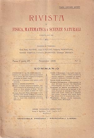 Seller image for Rivista di fisica, matematica e scienze naturali - Anno 1 (serie IIa), n. 1, novembre 1926 for sale by Il Salvalibro s.n.c. di Moscati Giovanni