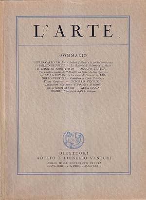 Seller image for L'Arte. Rivista bimestrale di storia dell'arte medioevale e moderna - Nuova serie, anno XXXIII, luglio 1930, vol. I, fascicolo IV for sale by Il Salvalibro s.n.c. di Moscati Giovanni