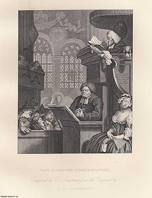 William Hogarth : The Sleeping Congregation. Steel engraving, image area 11 x 14 cms approx. This...