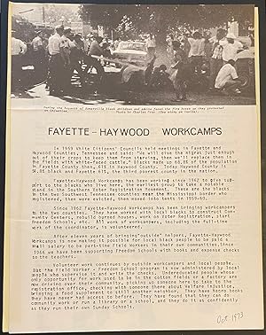 Fayette-Haywood Workcamps [brochure with cover letter and related leaflet]