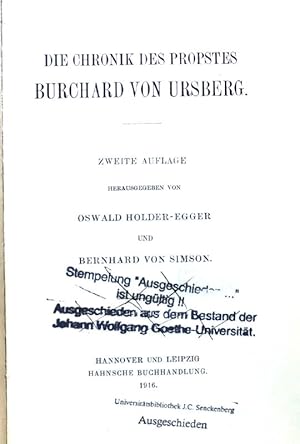 Bild des Verkufers fr Die Chronik des Propstes Burchard von Ursberg. Scriptores rerum Germanicarum in usum scholarum ex monumentis Germaniae historicis separatim editi / [Reihe 2] ; [6] zum Verkauf von books4less (Versandantiquariat Petra Gros GmbH & Co. KG)