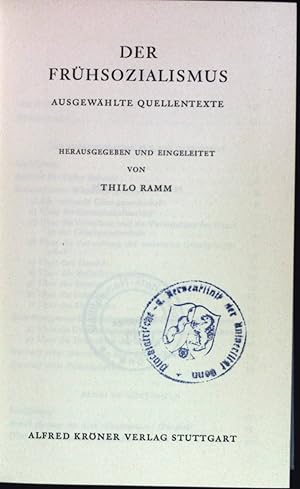 Seller image for Der Frhsozialismus. Ausgewhlte Quellentexte. Krners Taschenausgabe. Band 223 for sale by books4less (Versandantiquariat Petra Gros GmbH & Co. KG)