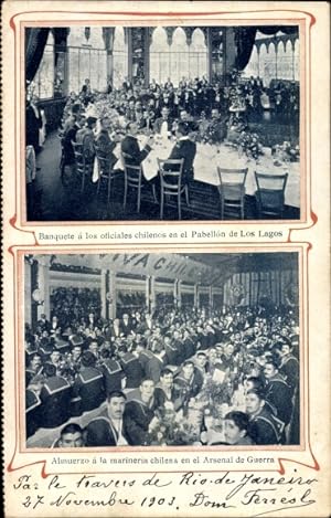 Imagen del vendedor de Ansichtskarte / Postkarte Los Lagos Chile, Pabellon, Banquete a los oficiales, Almuerzo a la marineria, Chilen. Seeleute a la venta por akpool GmbH