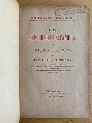 Imagen del vendedor de Los precursores espaoles de Bacon y Descartes a la venta por International Book Hunting