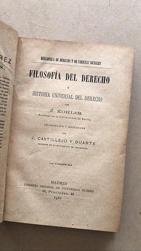 Imagen del vendedor de Filosofia del derecho e historia universal del derecho a la venta por International Book Hunting