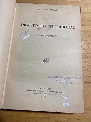 Immagine del venditore per Digesto constitucional argentino venduto da International Book Hunting