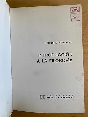 Imagen del vendedor de Introducion a la filosofia a la venta por International Book Hunting