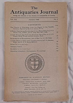 Bild des Verkufers fr The Antiquaries Journal, Being the Journal of the Society of Antiquaries of London, Vol XX, No. 1, January 1940 zum Verkauf von Bailgate Books Ltd