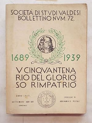 1689 - 1939. V Cinquantenario del Glorioso Rimpatrio.