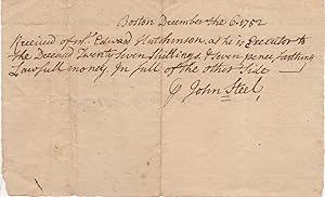 [Manuscript Receipt Signed] Payment Received from the Estate of Edward Hutchinson for Chocolate