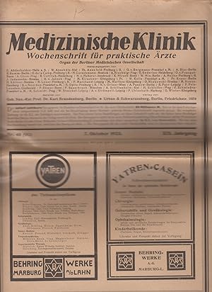 Medizinische Klinik. Wochenschrift für praktische Ärzte, 19. Jg., Nr. 40 (982), 7. Oktober 1923.