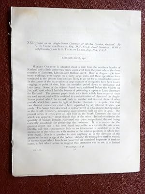 Imagen del vendedor de Notes on an Anglo-Saxon Cemetery at Market Overton, Rutland with a Supplementary Note on the Gold Bracteate and Silver Brooch from Market Overton, 1911, complete section from a disbound Archaeologia, a la venta por Tony Hutchinson