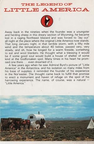 Imagen del vendedor de ad postcard: Legend of Little America (covered wagon) a la venta por Mobyville