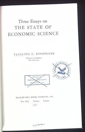 Seller image for Three essays on the state of Economic Science. for sale by books4less (Versandantiquariat Petra Gros GmbH & Co. KG)