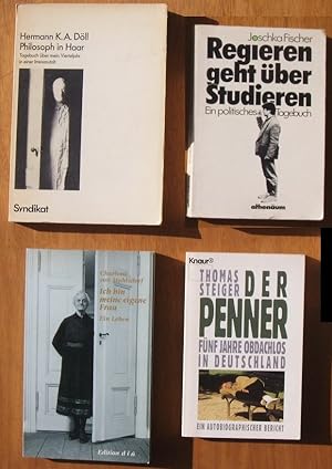 Bild des Verkufers fr Vier Bcher: 1. Der Penner - Fnf Jahre obdachlos in Deutschland - ein autobiographischer Bericht ; 2. Ich bin meine eigene Frau. Ein Leben ; 3. Philosoph in Haar. Tagebuch ber mein Vierteljahr in einem Irrenhaus ; 4. Regieren geht ber studieren - e. polit. Tagebuch. zum Verkauf von Versandantiquariat Manuel Weiner