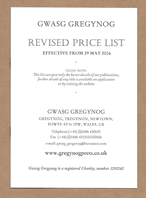Seller image for Gwasg Gregynog - Revised Price List (Effective from 29 May 2006) [Together with Order Form and Gift Aid Form] for sale by The Bookshop at Beech Cottage