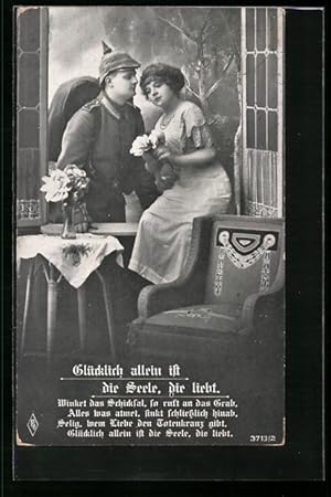 Image du vendeur pour Foto-Ansichtskarte PFB Nr. 3713 /2: Soldat mit Frau am Fenster, Glcklich allein ist die Seele, die liebt mis en vente par Bartko-Reher