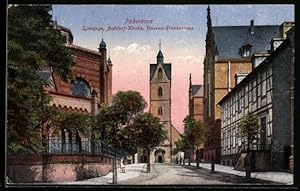 Ansichtskarte Paderborn, Synagoge mit Bussdorf-Kirche und Vincenz-Krankenhaus