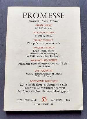 Bild des Verkufers fr Promesse : n33, automne 1972 - zum Verkauf von Le Livre  Venir
