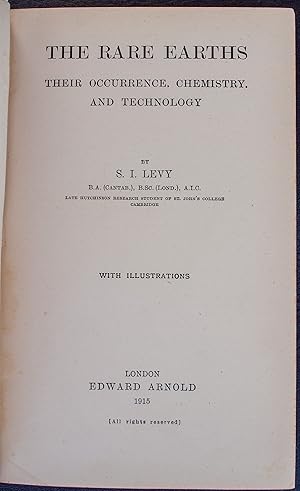 Bild des Verkufers fr The rare earths. Their occurence, chemistry, and technology zum Verkauf von Rodger Friedman Rare Book Studio, ABAA